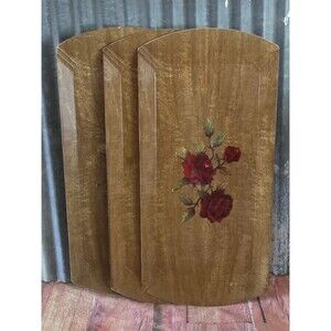 Vintage 1940s Haskelite Lithographed Red Roses Snack Trays Set Of 3 Chicago Il